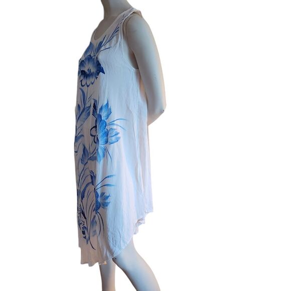 Sleeveless Seven Islands Midi Summer/Vacation Dress White Rayon Froral Front - Picture 5 of 10